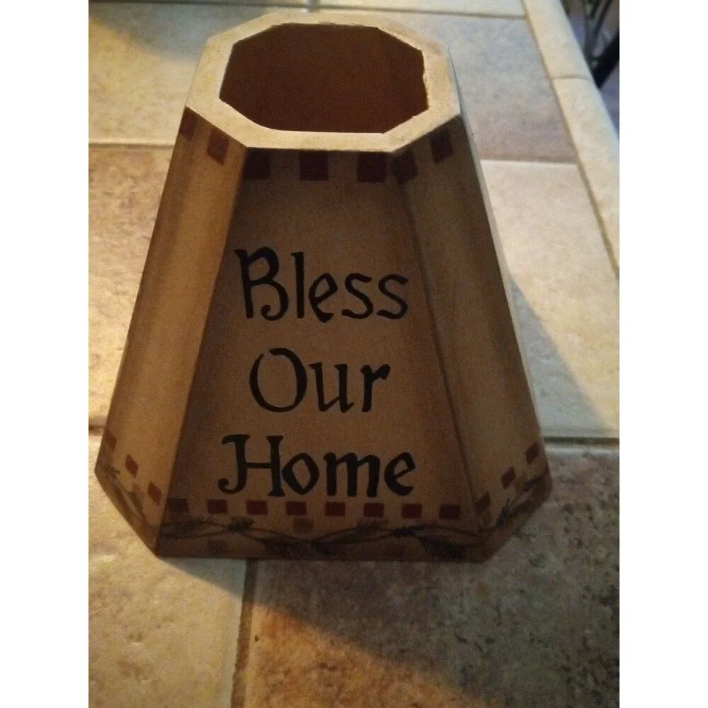 Bless Our Home Wooden Candle Jar Shade Folk Art Primitive Winter House Topper